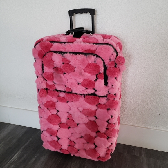 Pink Faith Knight Faux Fur Poofball Luggage - Picture 7 of 7